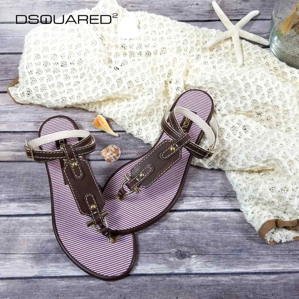 New Dsquared2 Leather & Fabric T-strap US 10